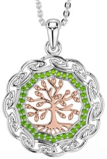 Peridot Rose Gold Silver Celtic Tree of Life Necklace