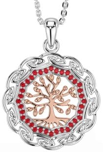 Ruby Rose Gold Silver Celtic Tree of Life Necklace