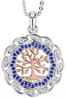 Sapphire Rose Gold Silver Celtic Tree of Life Necklace