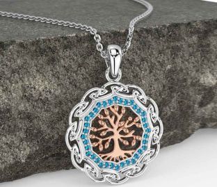 Topaz Rose Gold Silver Celtic Tree of Life Necklace