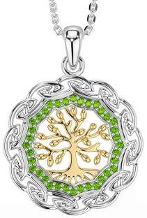 Peridot Gold Silver Celtic Tree of Life Necklace