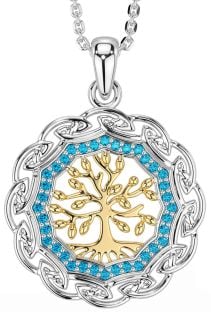 Topaz Gold Silver Celtic Tree of Life Necklace