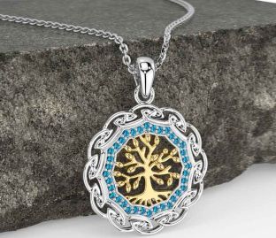 Topaz Gold Silver Celtic Tree of Life Necklace