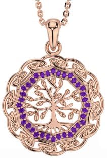 Amethyst Rose Gold Silver Celtic Tree of Life Necklace