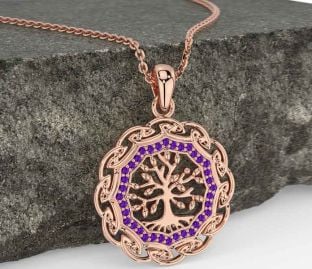 Amethyst Rose Gold Silver Celtic Tree of Life Necklace