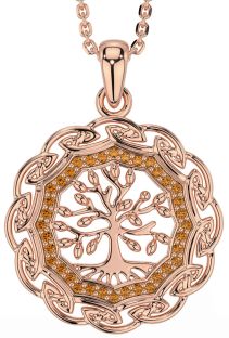 Citrine Rose Gold Silver Celtic Tree of Life Necklace