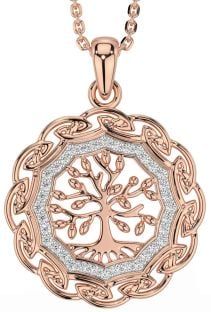 Diamond Rose Gold Silver Celtic Tree of Life Necklace