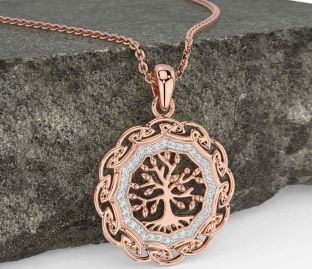 Diamond Rose Gold Silver Celtic Tree of Life Necklace