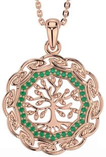 Emerald Rose Gold Silver Celtic Tree of Life Necklace