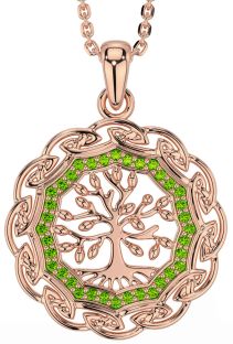 Peridot Rose Gold Silver Celtic Tree of Life Necklace