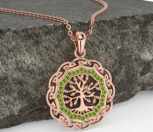 Peridot Rose Gold Silver Celtic Tree of Life Necklace