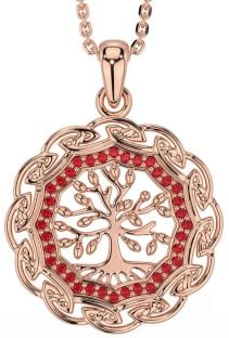 Ruby Rose Gold Silver Celtic Tree of Life Necklace