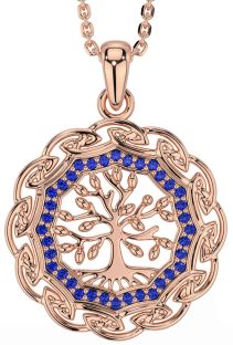 Sapphire Rose Gold Silver Celtic Tree of Life Necklace