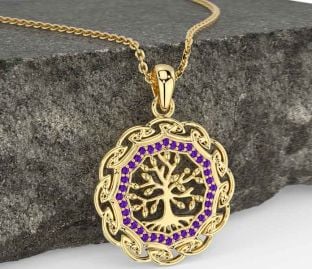 Amethyst Gold Silver Celtic Tree of Life Necklace