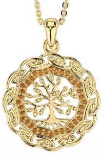 Citrine Gold Silver Celtic Tree of Life Necklace