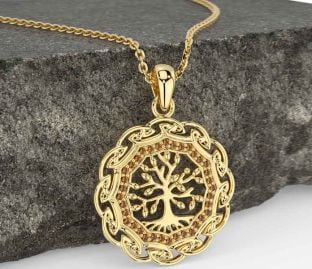Citrine Gold Silver Celtic Tree of Life Necklace