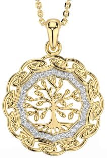 Diamond Gold Silver Celtic Tree of Life Necklace