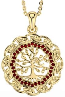 Garnet Gold Silver Celtic Tree of Life Necklace