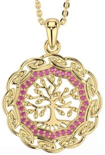 Pink Tourmaline Gold Silver Celtic Tree of Life Necklace