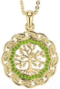 Peridot Gold Silver Celtic Tree of Life Necklace