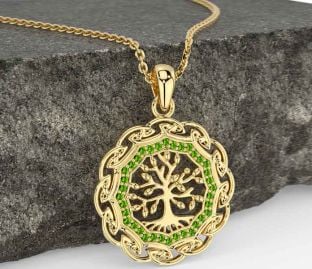 Peridot Gold Silver Celtic Tree of Life Necklace