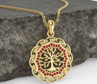 Ruby Gold Silver Celtic Tree of Life Necklace