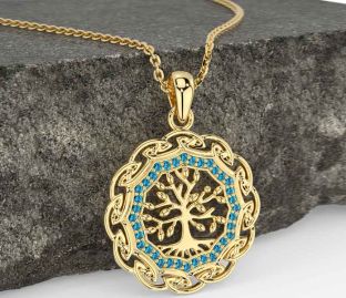 Topaz Gold Silver Celtic Tree of Life Necklace