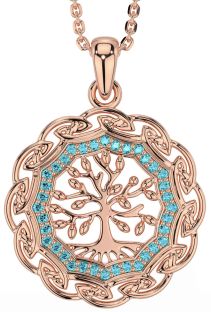 Aquamarine Rose Gold Celtic Tree of Life Necklace