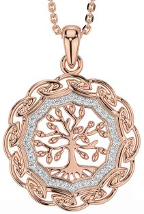 Diamond Rose Gold Celtic Tree of Life Necklace