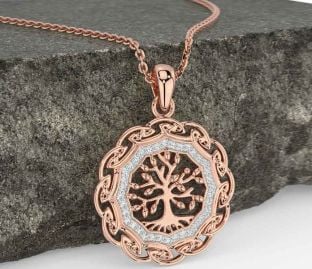 Diamond Rose Gold Celtic Tree of Life Necklace