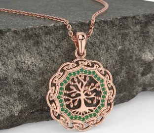Emerald Rose Gold Celtic Tree of Life Necklace