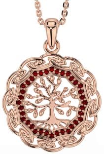 Garnet Rose Gold Celtic Tree of Life Necklace