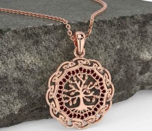Garnet Rose Gold Celtic Tree of Life Necklace