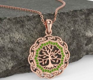Peridot Rose Gold Celtic Tree of Life Necklace