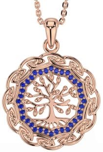 Sapphire Rose Gold Celtic Tree of Life Necklace