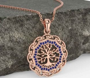 Sapphire Rose Gold Celtic Tree of Life Necklace