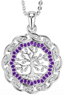 Amethyst Silver Celtic Tree of Life Necklace