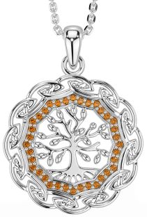 Citrine Silver Celtic Tree of Life Necklace