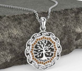 Citrine Silver Celtic Tree of Life Necklace