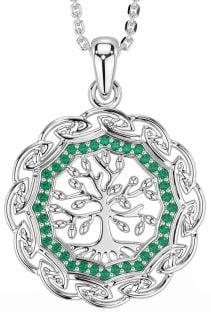 Emerald Silver Celtic Tree of Life Necklace