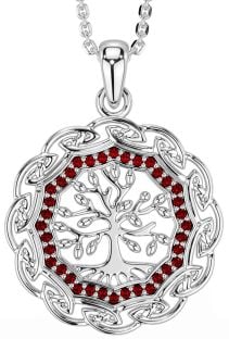 Garnet Silver Celtic Tree of Life Necklace