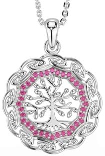 Pink Tourmaline Silver Celtic Tree of Life Necklace