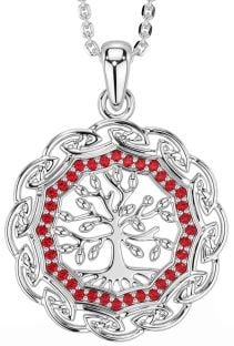 Ruby Silver Celtic Tree of Life Necklace