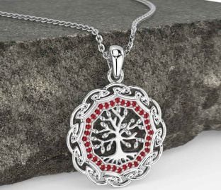 Ruby Silver Celtic Tree of Life Necklace