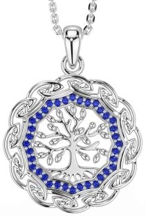 Sapphire Silver Celtic Tree of Life Necklace