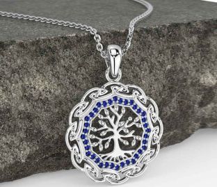 Sapphire Silver Celtic Tree of Life Necklace