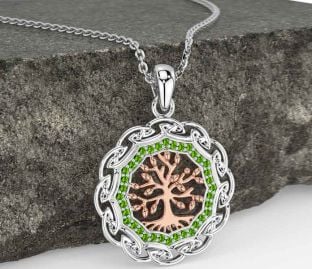 Peridot Rose Gold Silver Celtic Tree of Life Necklace