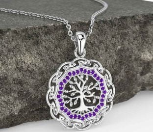 Amethyst White Gold Celtic Tree of Life Necklace
