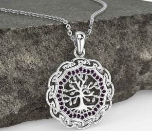 Alexandrite White Gold Celtic Tree of Life Necklace
