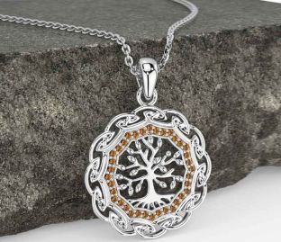 Citrine White Gold Celtic Tree of Life Necklace